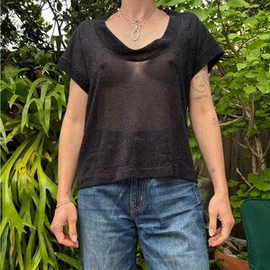 Rachel Comey Black Short Sleeve sparkly see through Top